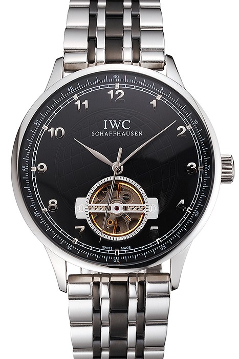 IWC Portugieser Tourbillon Black Dial Stainless Steel Case Two Tone Black Steel Bracelet