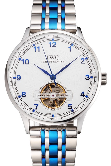 IWC Portugieser Tourbillon White Dial Blue Numerals Stainless Steel Case Two Tone Blue Steel Numerals