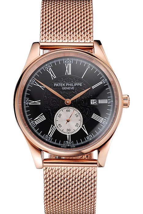 Patek Philippe Calatrava Small Seconds Black Engraved Dial Rose Gold Case And Bracelet