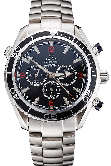 Swiss Omega Seamaster Chronograph Black Dial Black Bezel Stainless Steel Case And Bracelet