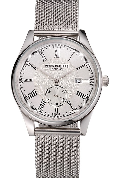 Patek Philippe Calatrava Small Seconds Silver Engraved Dial Stainless Steel Case And Bracelet
