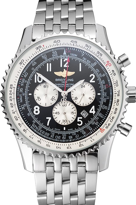 Breitling Navitimer Black Dial White Subdials Stainless Steel Case And Bracelet