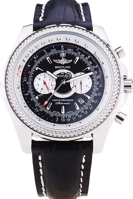 Breitling Bentley Chronograph Black Dial Black Leather Strap