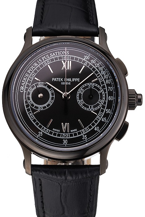 Swiss Patek Philippe 5170J Chronograph Black Dial Black Case Black Leather Strap