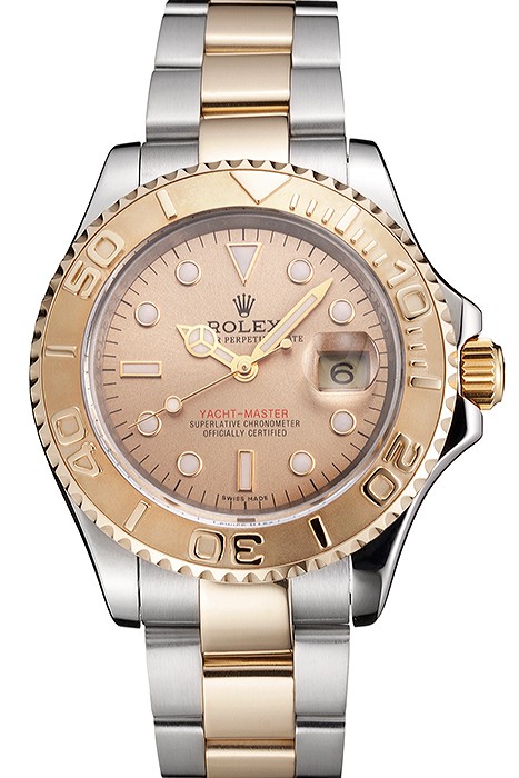 Swiss Rolex Yacht-Master Champagne Dial Gold Bezel Stainless Steel Case Two Tone Bracelet