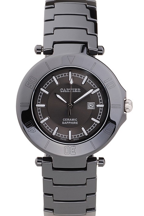 Cartier Pasha 34mm Black Dial Black Ceramic Case Rubber Bracelet