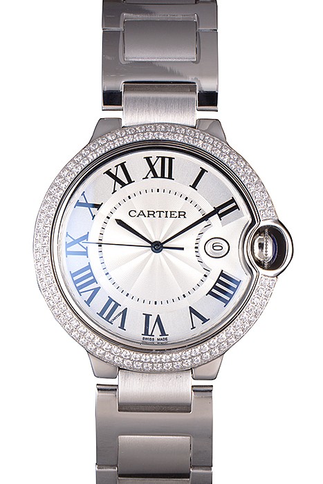 Cartier Ballon Bleu 44mm White Dial Diamonds Stainless Steel Case And Bracelet