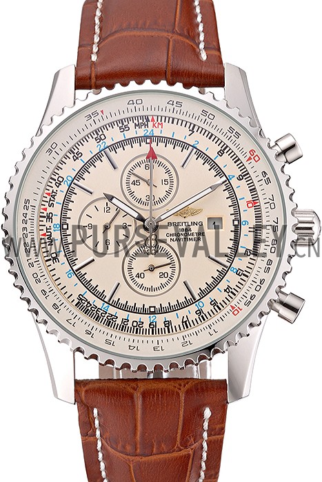 Breitling Navitimer World White Dial Brown Leather Bracelet 622514