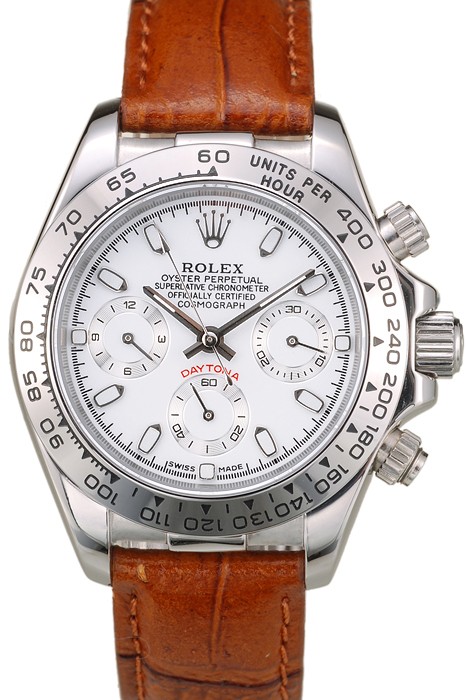Rolex Daytona Lady Stainless Steel Case White Dial Brown Leather Strap Tachymeter