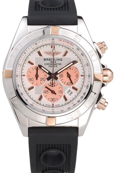 Breitling Chronomat Rose-Gold Highlight Ribbed Black Rubber Strap White Dial