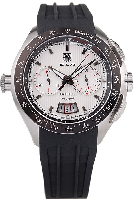 Tag Heuer Swiss SLR Tachymeter Bezel Black Rubber Strap White Dial