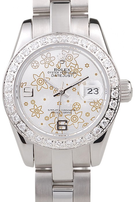 Rolex Datejust Polished Stainless Steel Silver Flowers Dial Diamond Plated 98082