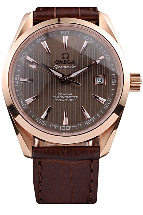 Omega Swiss Seamaster Railmaster Brown Strap Brown Striped Dial