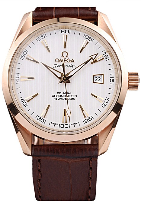 Omega Swiss Seamaster Aqua Terra Brown Strap White Striped Dial