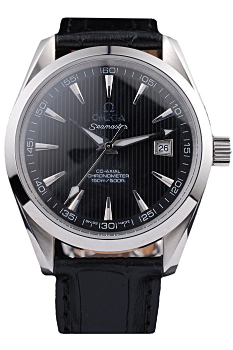 Omega Swiss Seamaster Railmaster Black Strap Black Striped Dial