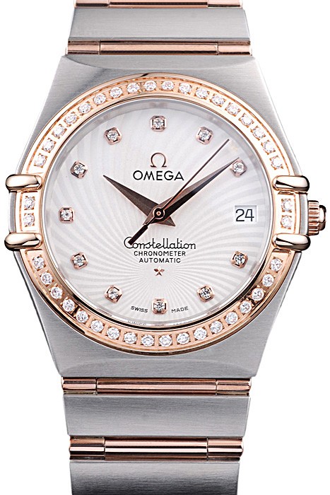 Omega Swiss Constellation Jewelry Diamond Case Radial Emblem White Dial