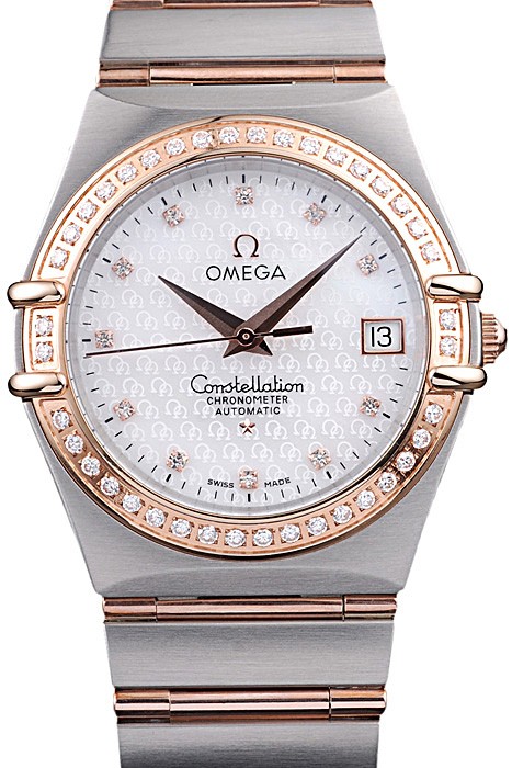 Omega Swiss Constellation Jewelry Diamond Case Omega Emblem White Dial  98111