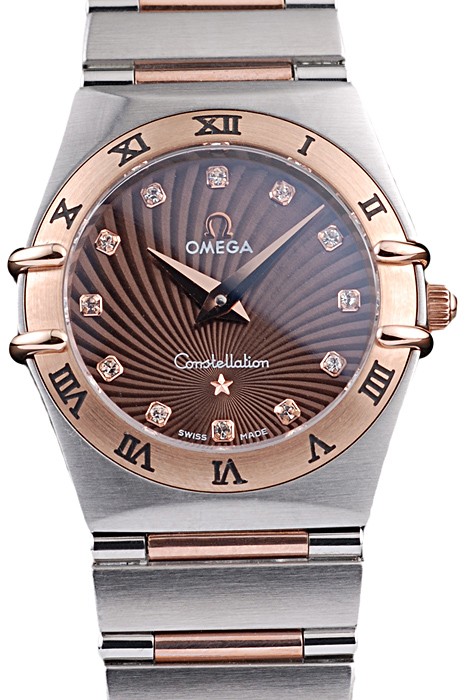 Omega Swiss Constellation Jewelry Rose Gold Case Radial Emblem Brown Dial  98116