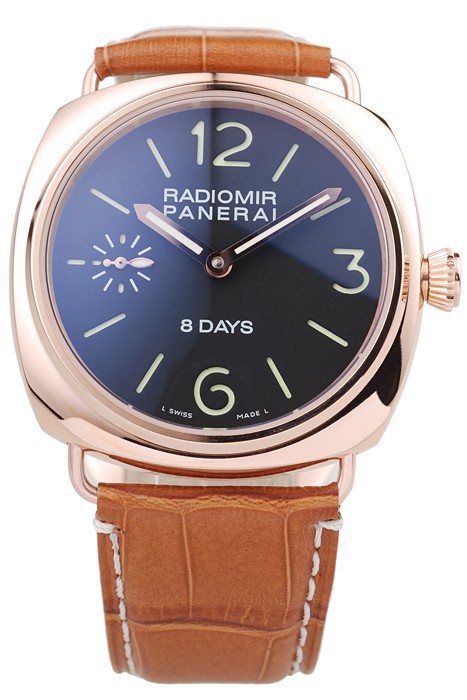 Panerai Radiomir Rose Gold Case Black Dial Brown Leather Strap 98136