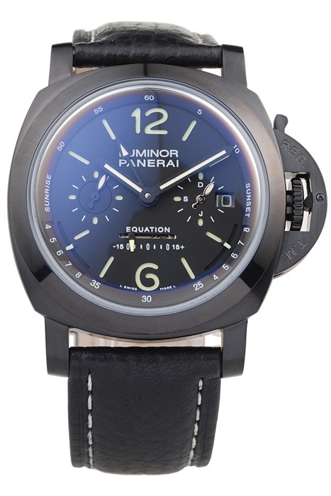 Panerai Luminor Black Ionized Stainless Steel Case Black Dial Black Leather Strap 98162