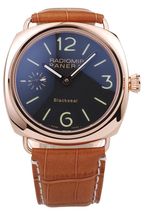 Panerai Radiomir Rose Gold Case Black Dial Brown Leather Strap 98137