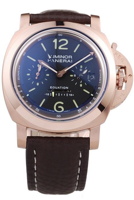 Panerai Luminor Rose Gold Case Black Dial Dark Brown Leather Strap
