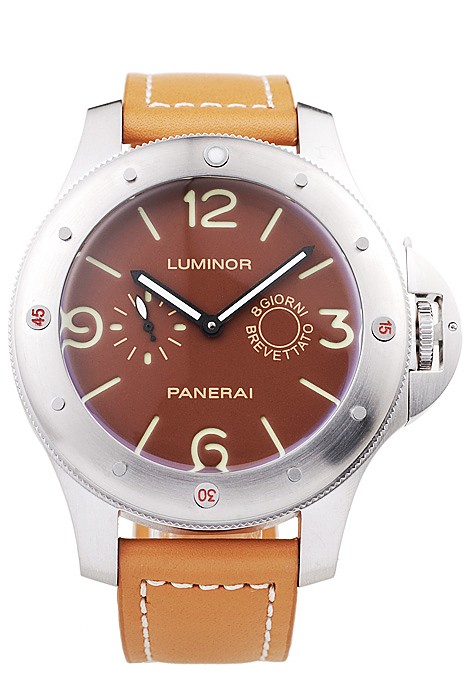 Panerai Luminor Brushed Stainless Steel Case Brown Dial Brown Leather Strap