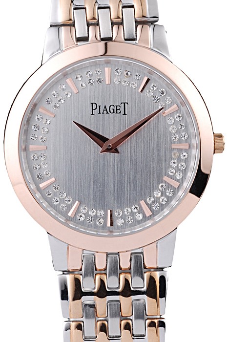 Piaget Traditional Rose Gold Case Double Studded Minute Markers Silver Dial