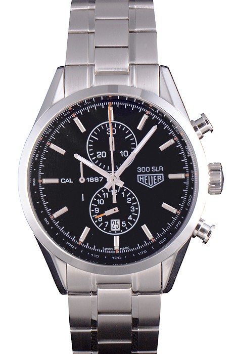 Tag Heuer SLR Polished Stainless Steel Case Black Dial Stainless Steel Strap