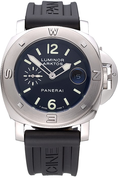 Panerai Luminor Brushed Stainless Steel Case Black Dial Black Rubber Strap 98165