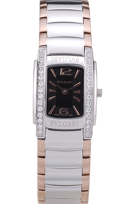 Bvlgari Assioma D 20mm Black Dial Stainless Steel Case With Diamonds Two Tone Bracelet