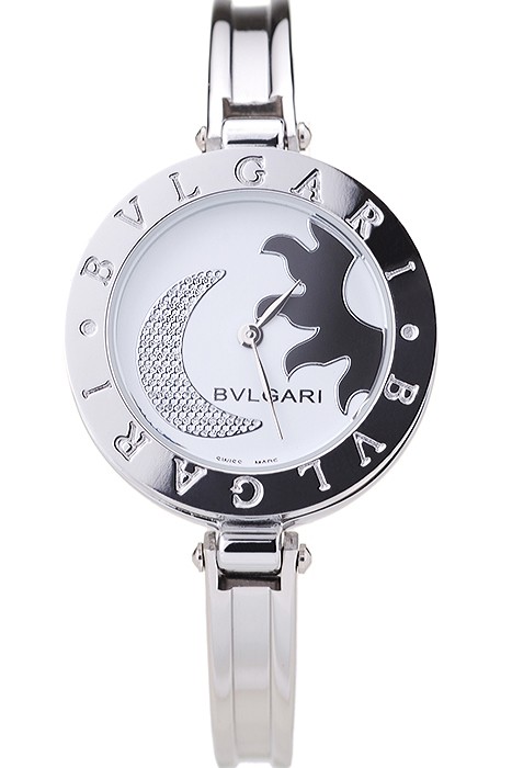 Bvlgari B.ZERO1 30mm White Sun And Moon Dial Steel Case Black Bezel Steel Bracelet