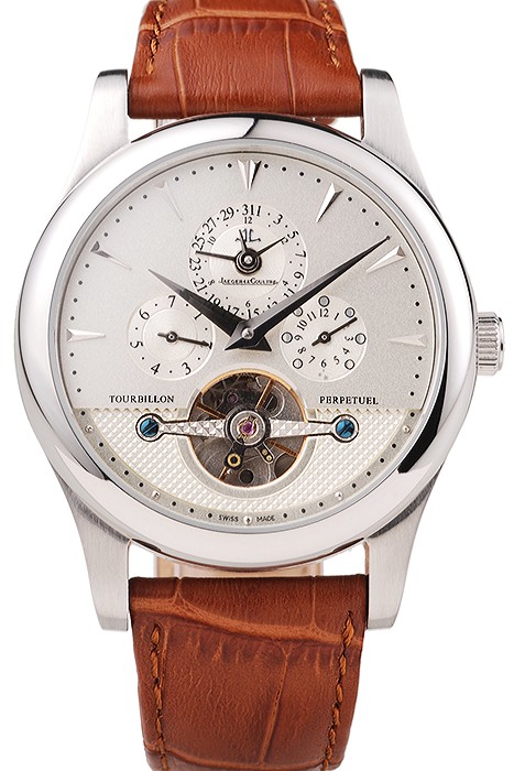 Jaeger Le Coultre Master Control Tourbillon White Dial Brown Leather Strap