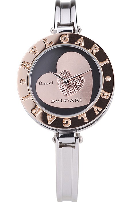 Bvlgari B.ZERO1 30mm Black Heart Dial Steel Case Brown Bezel Steel Bracelet