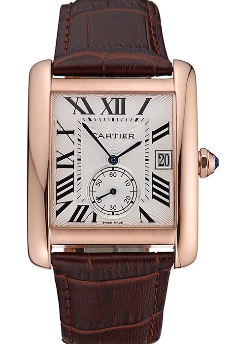 Cartier Tank MC White Dial Gold Case Brown Leather Strap  622578