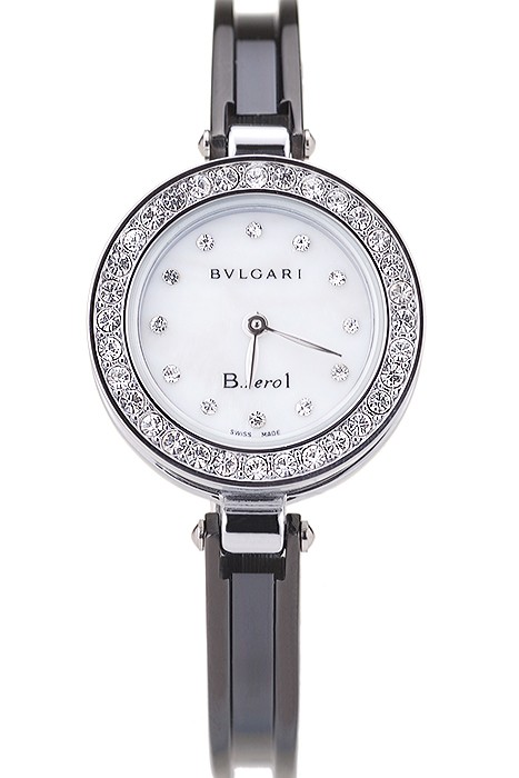 Bvlgari B.ZERO1 24mm White Dial Stainless Steel Case With Diamonds Black Steel Bracelet
