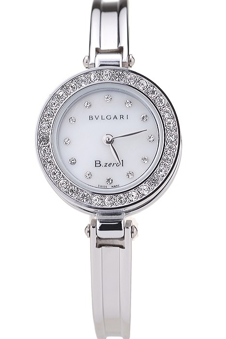Bvlgari B.ZERO1 24mm White Dial Stainless Steel Case With Diamonds Steel Bracelet