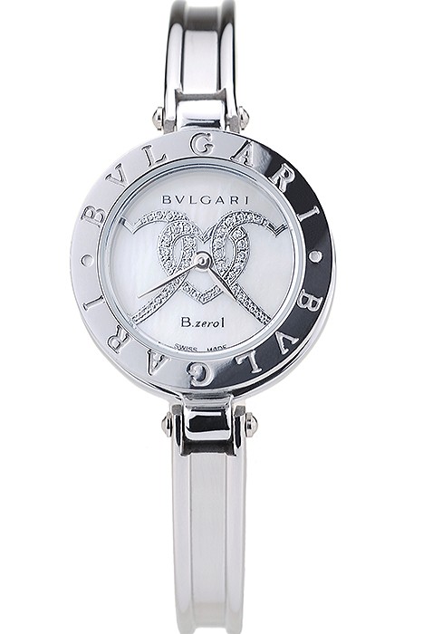 Bvlgari B.ZERO1 24mm White Hearts Dial Steel Case Black Bezel Steel Bracelet