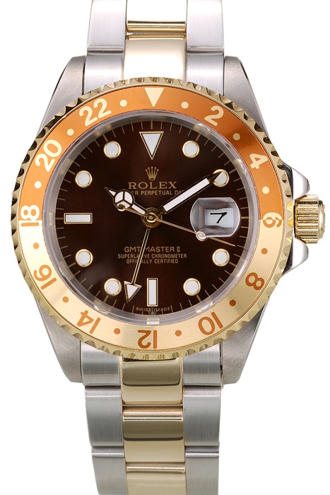 Rolex GMT Master II Gold Colored Ceramic Bezel Brown Dial Tachymeter