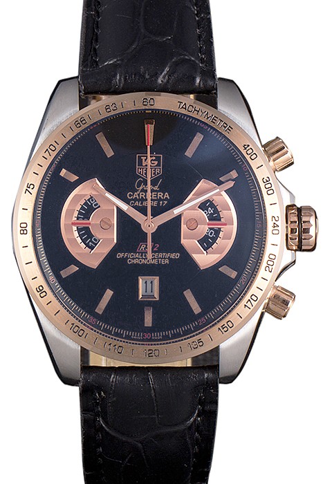 Tag Heuer Carrera Stainless Steel Case Black Dial Black Leather Strap