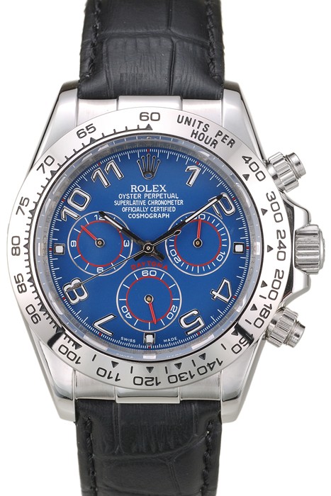 Rolex Daytona Stainless Steel Case Blue Dial Black Leather Strap