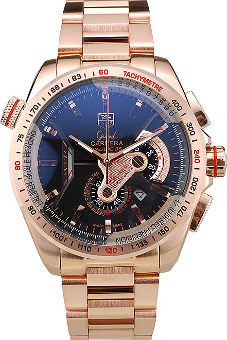 Tag Heuer Carrera Rose Gold Case Black Dial