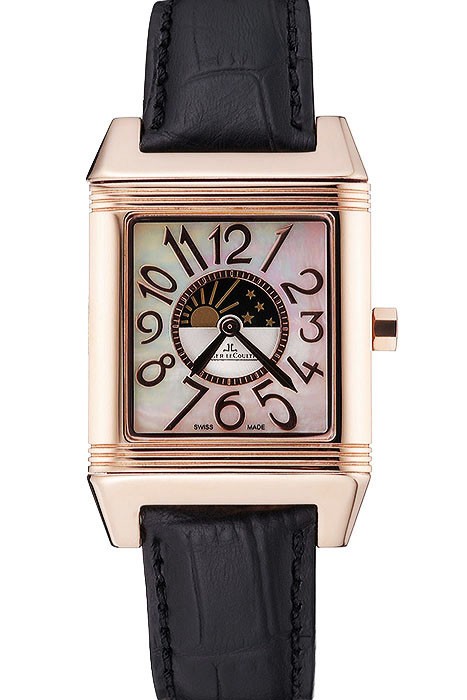 Jaeger le Coultre Reverso Squadro Lady Black Leather Strap Pearl Dial 41966