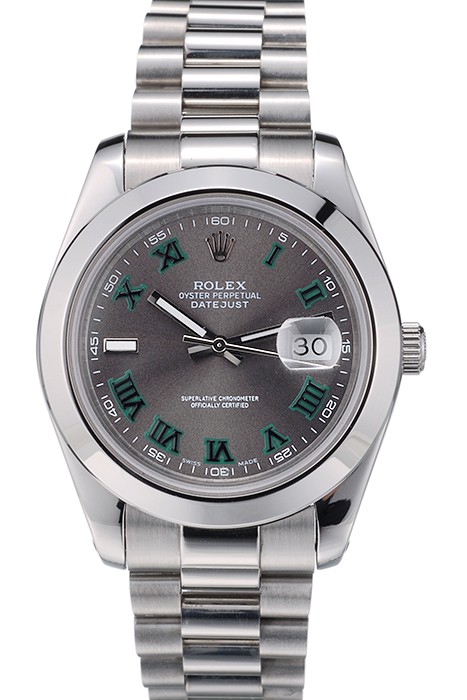 Rolex Swiss DateJust Polished Stainless Steel Bezel Grey Dial 42000