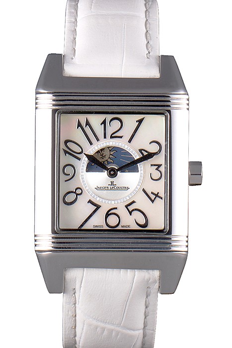 Jaeger le Coultre Reverso Squadro Lady White Leather Strap Pearl Dial 41970