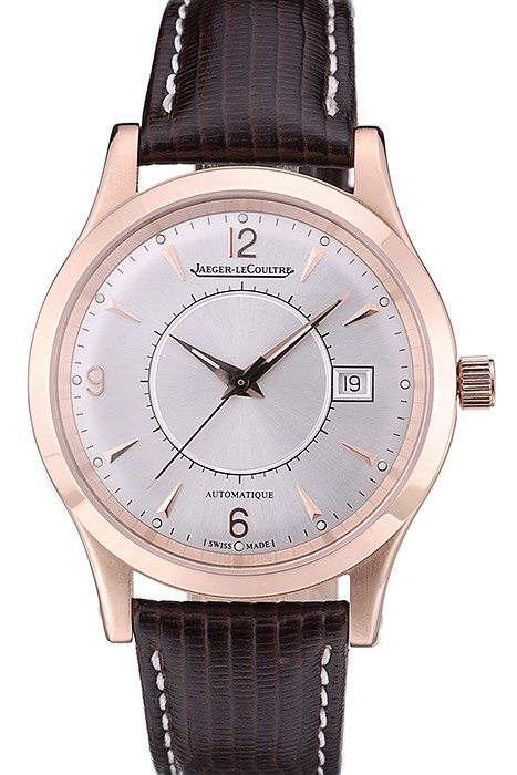 Jaeger Le Coultre Swiss Master Control Rose Gold Bezel Brown Leather Strap 7590