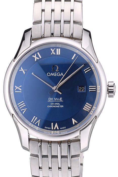 Omega Swiss DeVille Stainless Steel Bezel Roman Numbers Blue Dial 7612