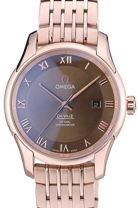 Omega Swiss DeVille Rose Gold Bezel Roman Numbers Brown Dial 7610
