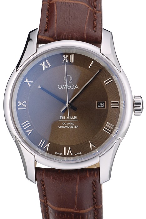 Omega Swiss DeVille Stainless Steel Bezel Brown Leather Strap 7619