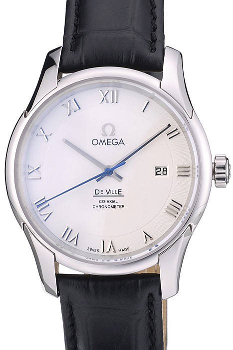 Omega Swiss DeVille Stainless Steel Bezel Black Leather Strap 7620